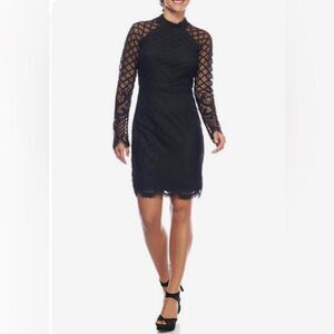 Sequin Hearts long sleeve black shadow lace dress size 9
